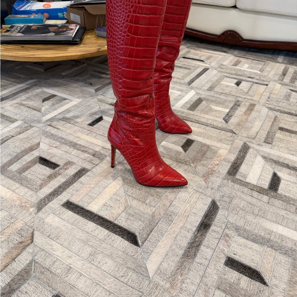 Vince Camuto Red Croc-Embossed Heeled Boots 9,5 - Picture 6 of 8